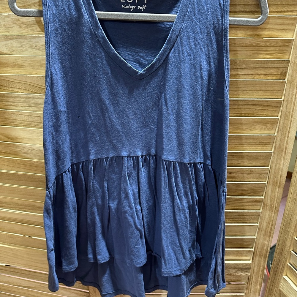 LOFT Blue Asymmetrical Tiered Sleeveless Tank Top